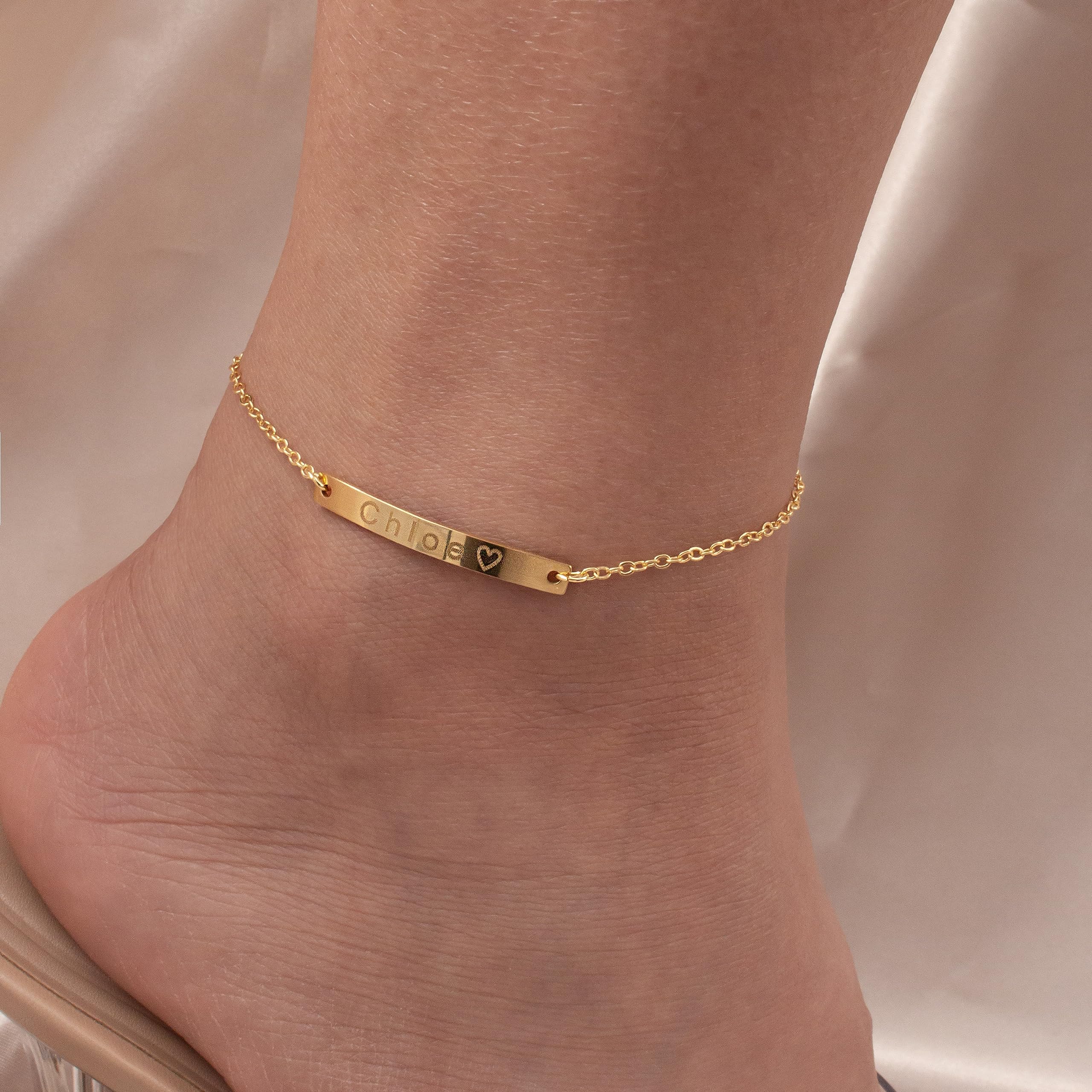 Personalized Name Bar Anklet - Custom Engraved Foot Jewelry for Women | Perfect for Beach Vacations, Summer Outfits & Gift Giving
