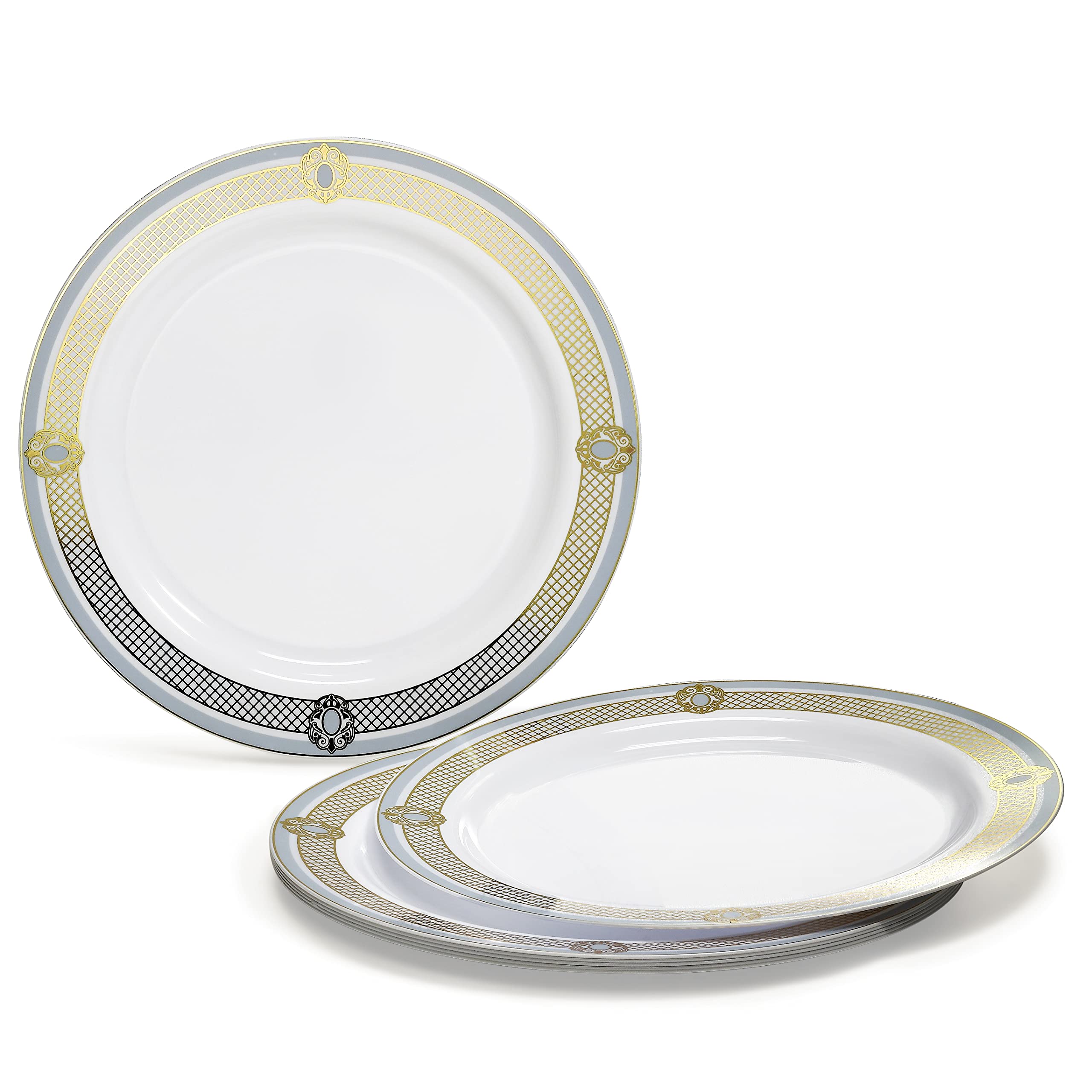 40-Pack Disposable Plastic Plates for Weddings & Parties - 10.25'' Elegant White/Blue & Gold Dinner Plates - Perfect for Bridal Showers, Birthday Celebrations, and Formal Events