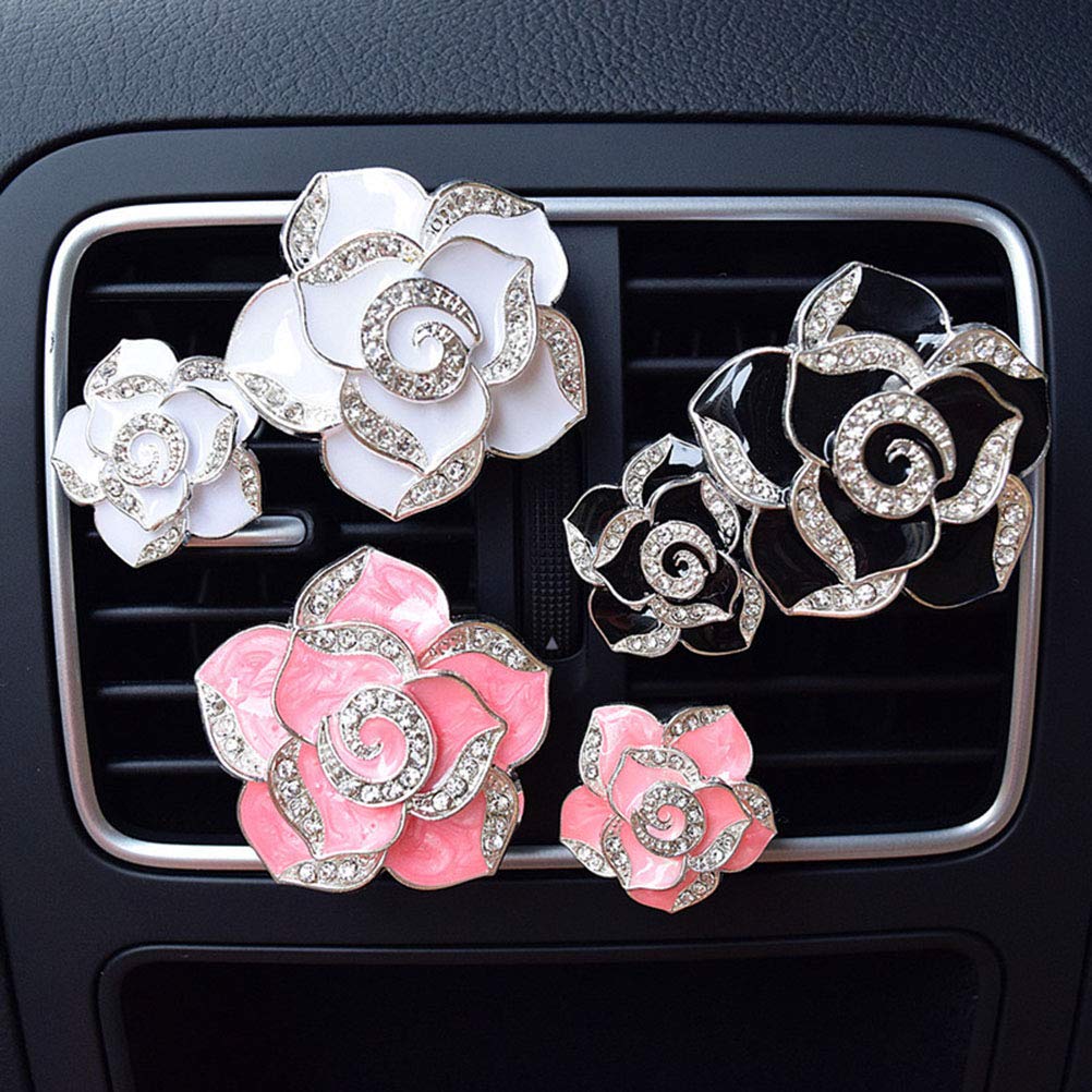 BESPORTBLE Rhinestone Camellia Car Air Vent Clip - Black Fragrance Holder & Air Freshener for Auto Interior | Car Accessories for Women, Luxury Vehicle Decor, AC Vent Organizer - Perfect for Sedans, SUVs & Office Cars