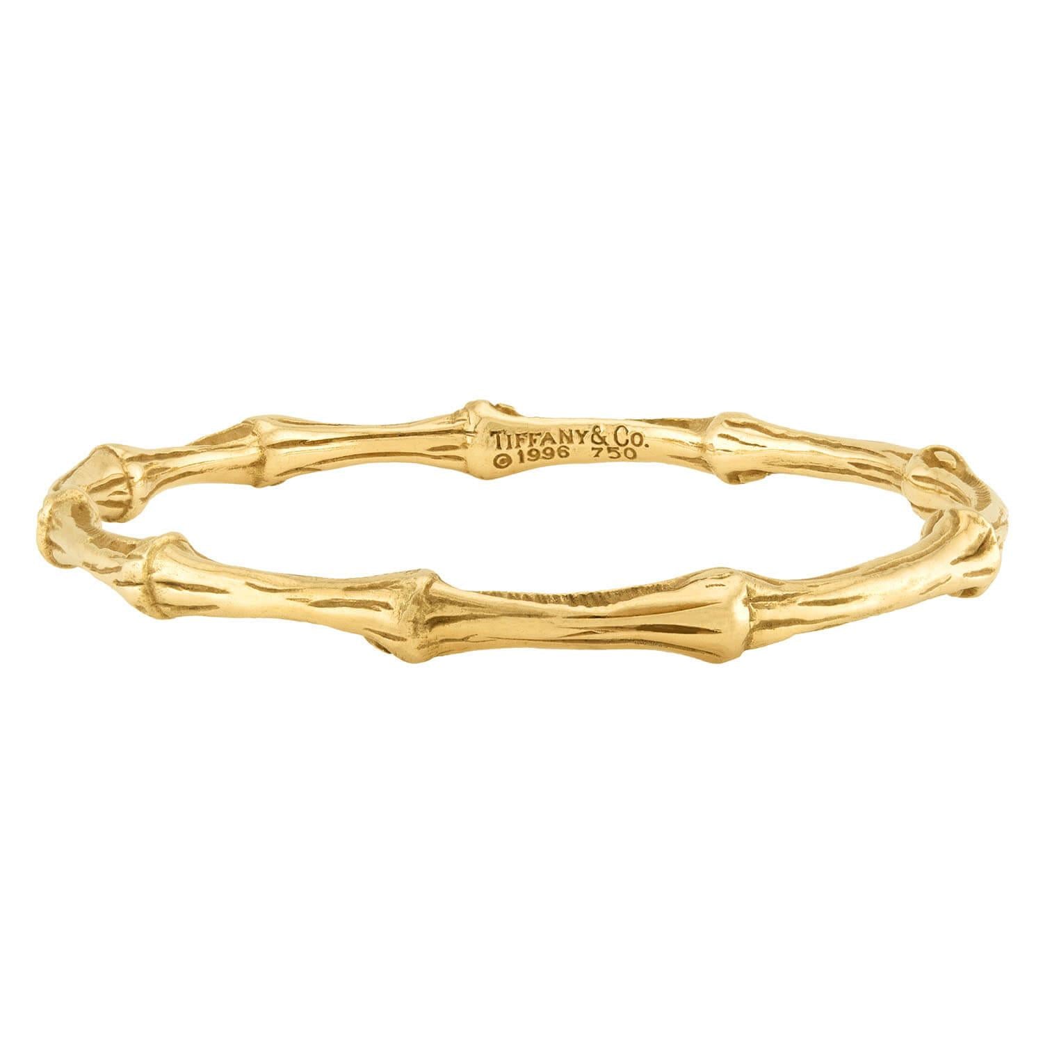 Vintage Tiffany & Co. 18K Yellow Gold Bamboo Bangle Bracelet - Elegant Jewelry for Women, Perfect Gift for Anniversary, Birthday & Special Occasions