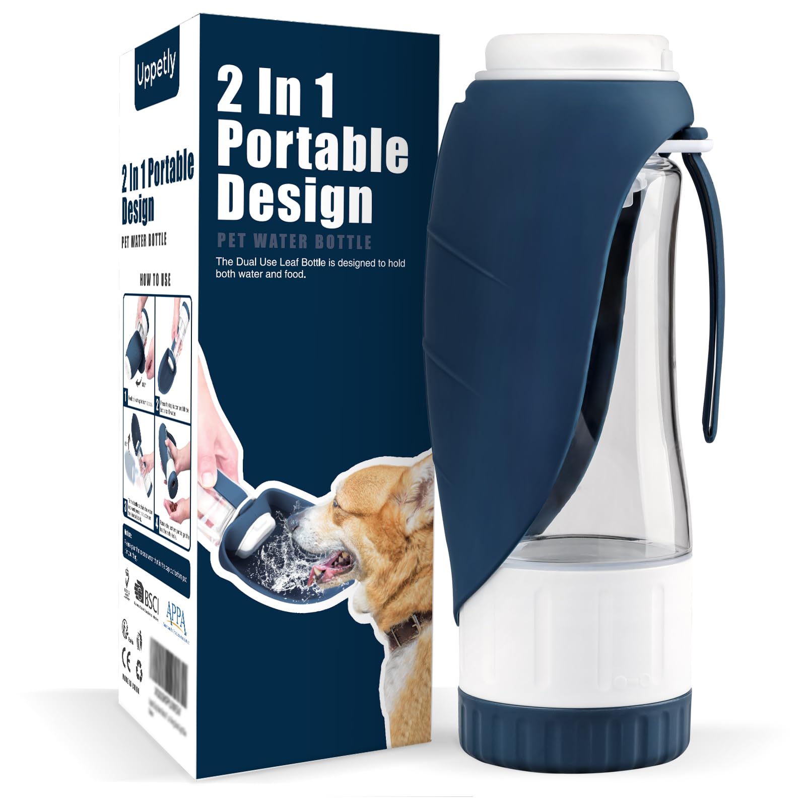 **Portable Leak-Proof Dog Water Bottle with Food Container & Drinking Feeder - BPA-Free, Foldable Puppy Water Cup for Outdoor Walking, Hiking, Travel & Camping - Small Dark Blue**    *(Perfect for Walks, Adventures, and On-the-Go Hydration for Your Pet!)*