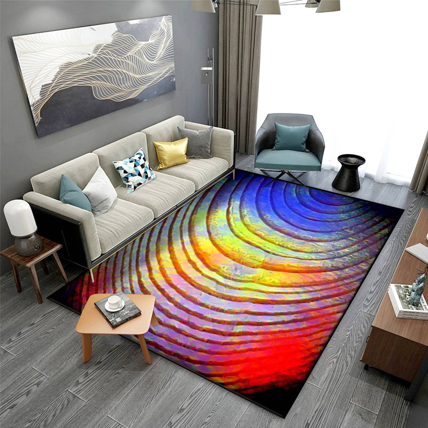 MJKIODPEV Tree Rings Texture Area Rug - Soft Non-Slip Indoor/Outdoor Floor Carpet for Living Room, Bedroom, Dorm Decor - 63''×94'' - Perfect for Home, Office, and Patio Use