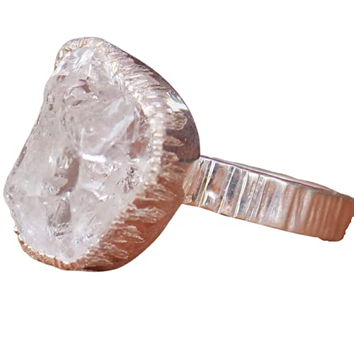 Natural Herkimer Diamond Ring - April Birthstone Handmade 925 Sterling Silver Ring | Raw Herkimer Crystal Jewelry for Women | Perfect Gift for Birthday, Anniversary & Spiritual Healing