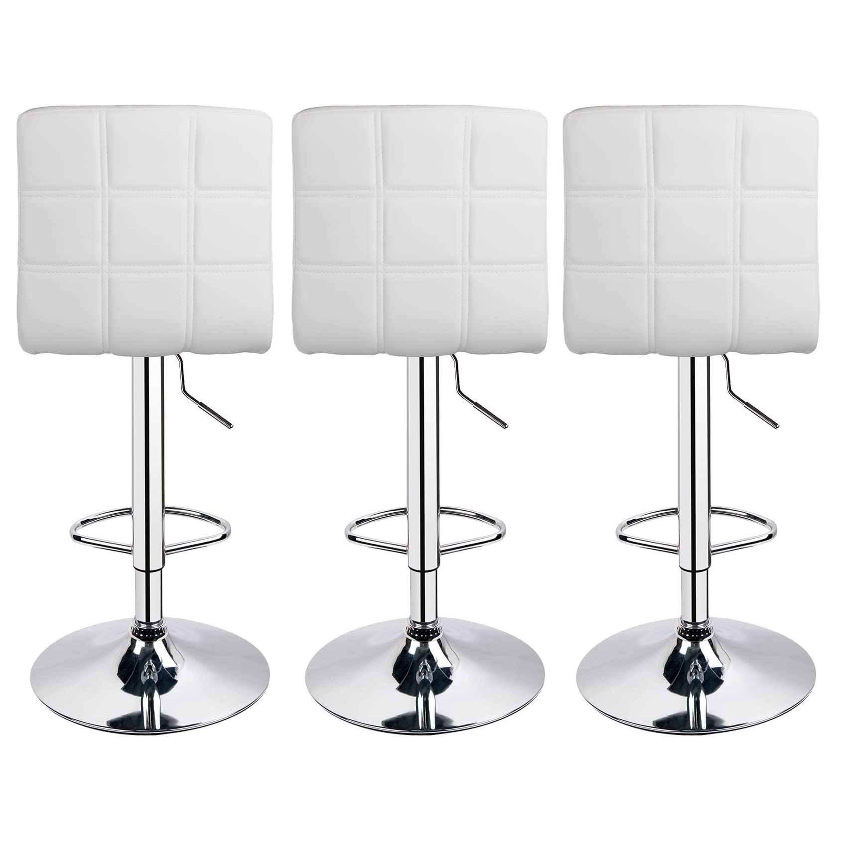Modern Leopard Print PU Leather Adjustable Swivel Bar Stools with Back - Set of 3, Counter Height Kitchen Stools for Dining, Bar & Breakfast Nook - White Square Back Barstools for Home & Restaurant Use