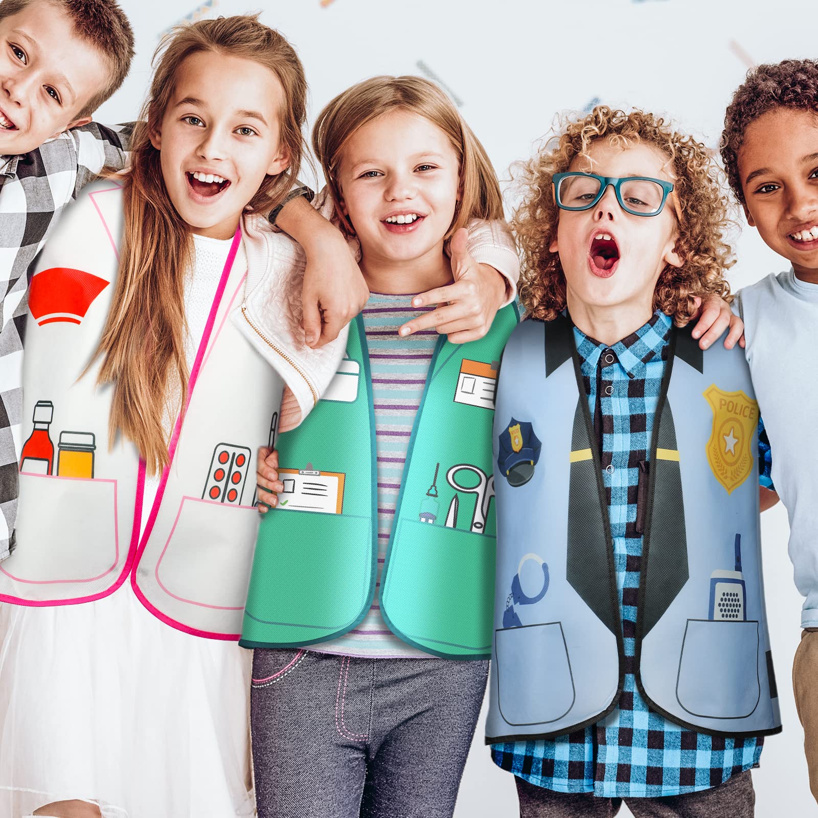 12PCS Kids Community Helper Costumes Set - Police, Doctor, Firefighter Dress Up Vest for Toddler & Preschool Role Play | Career Pretend Play, Dramatic Play Toys for Boys & Girls | Perfect for Classroom, Daycare & Birthday Parties