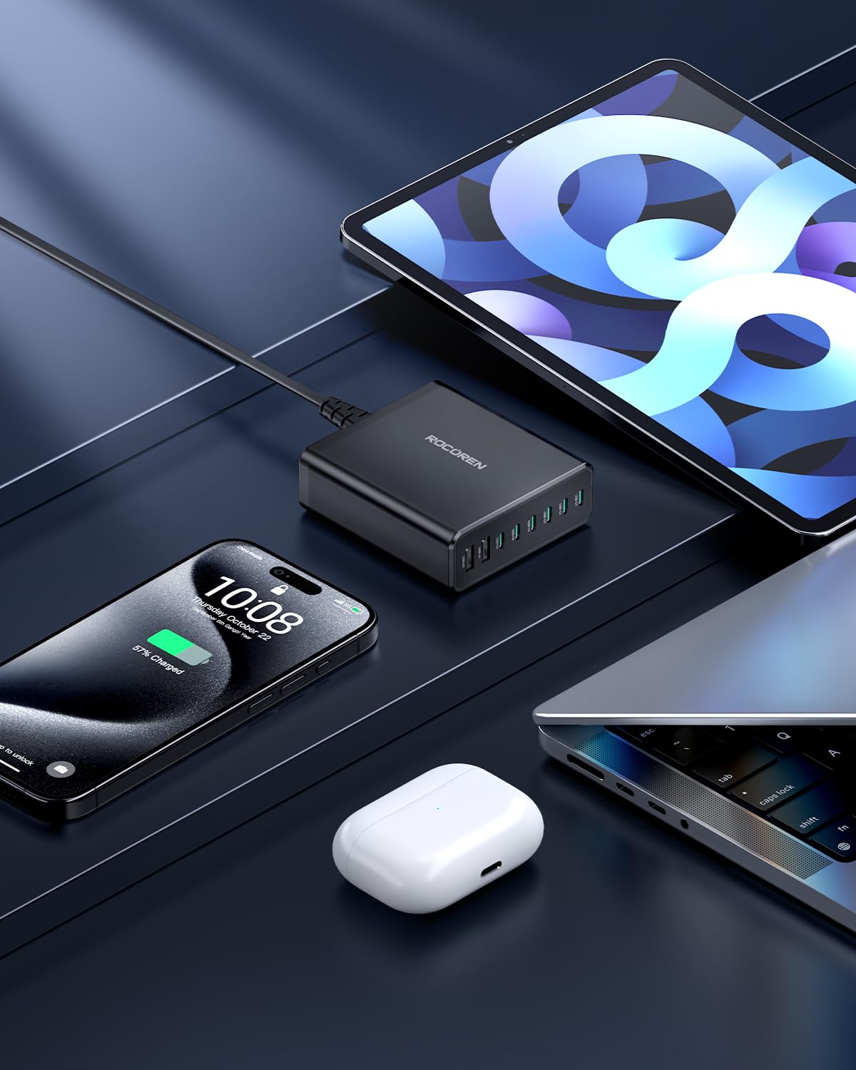 200W GaN USB C Charging Station - 8 Port Fast Wall Charger with PD3.0 & QC4.0+ (100W Laptop + 45W PPS) - Compact Desktop Charger for MacBook Pro, iPhone 16, iPad, Samsung Galaxy S24, HP Laptops - Perfect for Home, Office & Travel Charging Needs