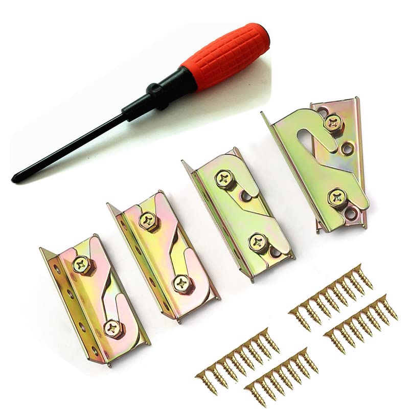 Heavy Duty Non-Mortise Bed Rail Brackets with Screws & Screwdriver - Set of 4 - Secure Bed Frame Connectors for DIY Furniture Assembly & Bed Repair - Perfect for Home, Dorm, and Guest Room Use