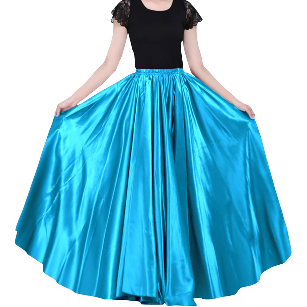 Women's 90cm Satin Maxi Skirt - Elastic Waist Long Midi Dress for Belly Dance, Princess Party, Cosplay Costume | Perfect for Dance Performances, Halloween Costumes & Renaissance Fairs
