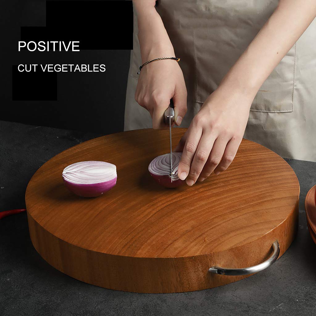 Premium Yellow Ironwood Round Chopping Board with U-Shaped Handle - Double-Sided Natural Wood Cutting Board for Kitchen - Family Size (Multiple Sizes Available) - Perfect for Meat Cutting, Vegetable Prep & Serving Charcuterie