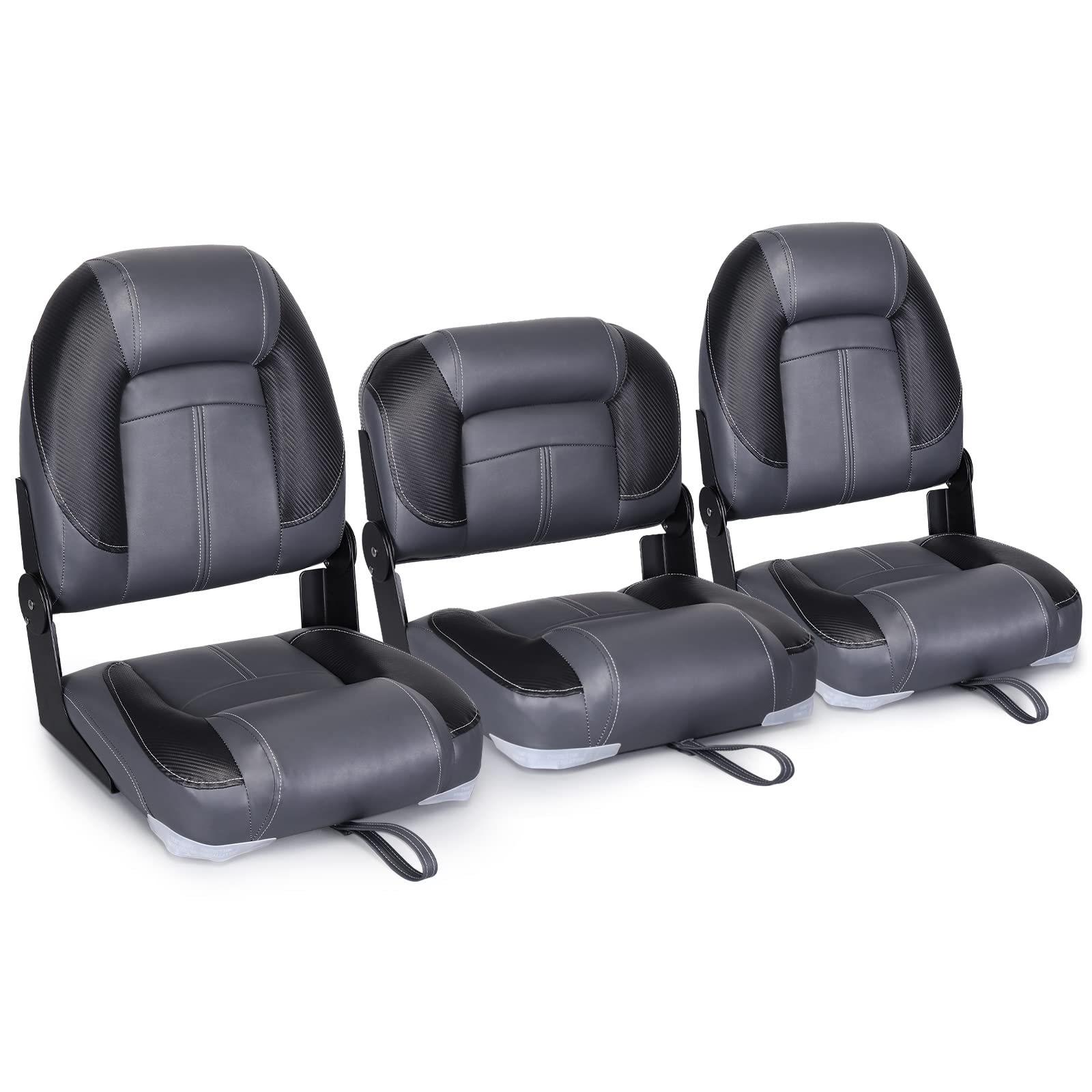 Premium Bass Boat Seats - Heavy Duty Folding Fishing Boat Chairs with Adjustable Backrest (Black/Charcoal) | Comfortable Waterproof Marine Seating for Fishing, Boating & Outdoor Adventures