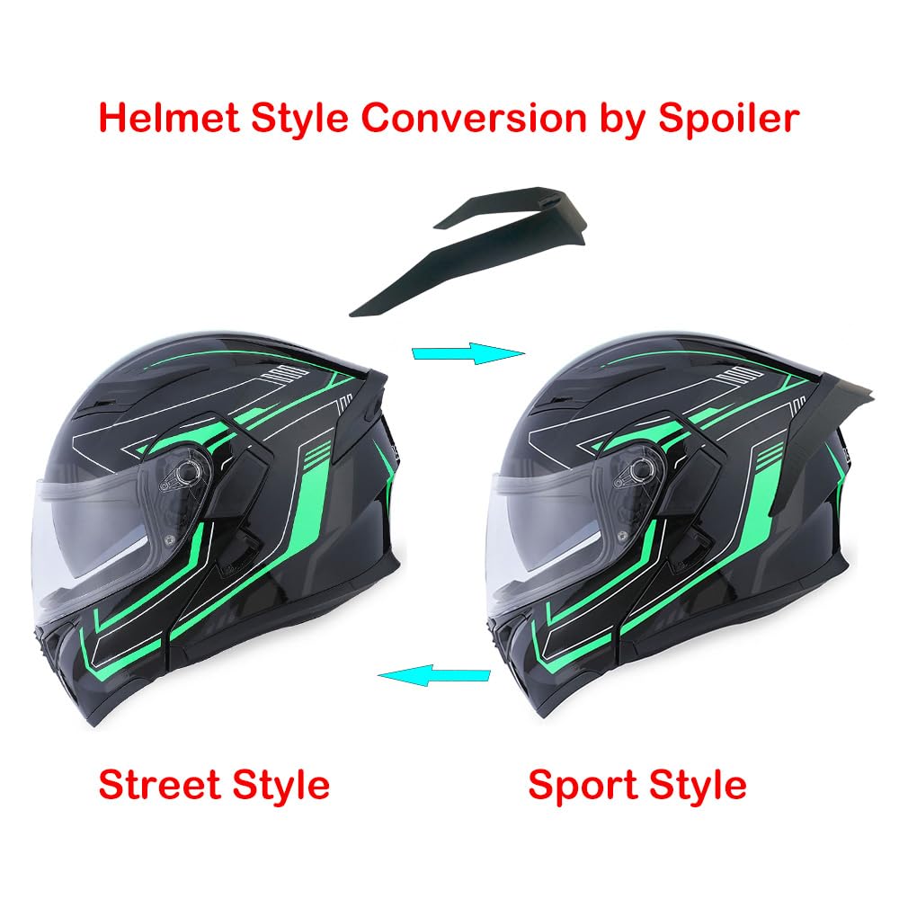 1Storm Motorcycle Modular Full Face Helmet - HB89 Arrow Green Flip Up Dual Visor with Sun Shield for Men & Women | DOT Approved for Street Bike, Cruiser, Scooter & ATV Riding