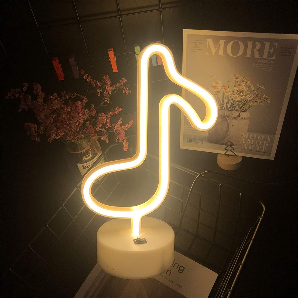 LED Music Note Neon Lights - Battery Operated Wall & Table Decor Night Light for Christmas, Wedding, Birthday Party, Kids Room & Living Room - Creative Lighting for Home, Bar, Cafe and Bedroom Decorations