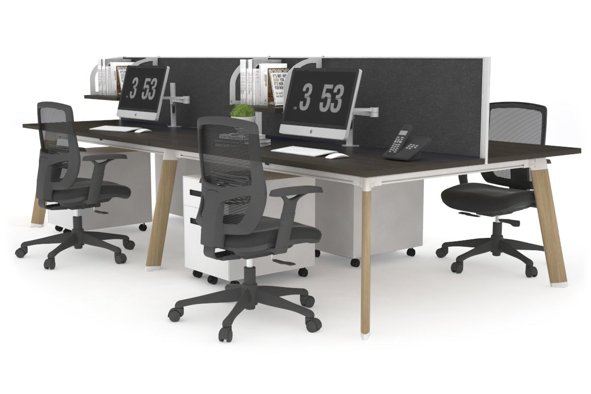 4-Person Workstation with Wood Imprint Frame - 1800L x 800W with Cable Management for Office & Home Workspace