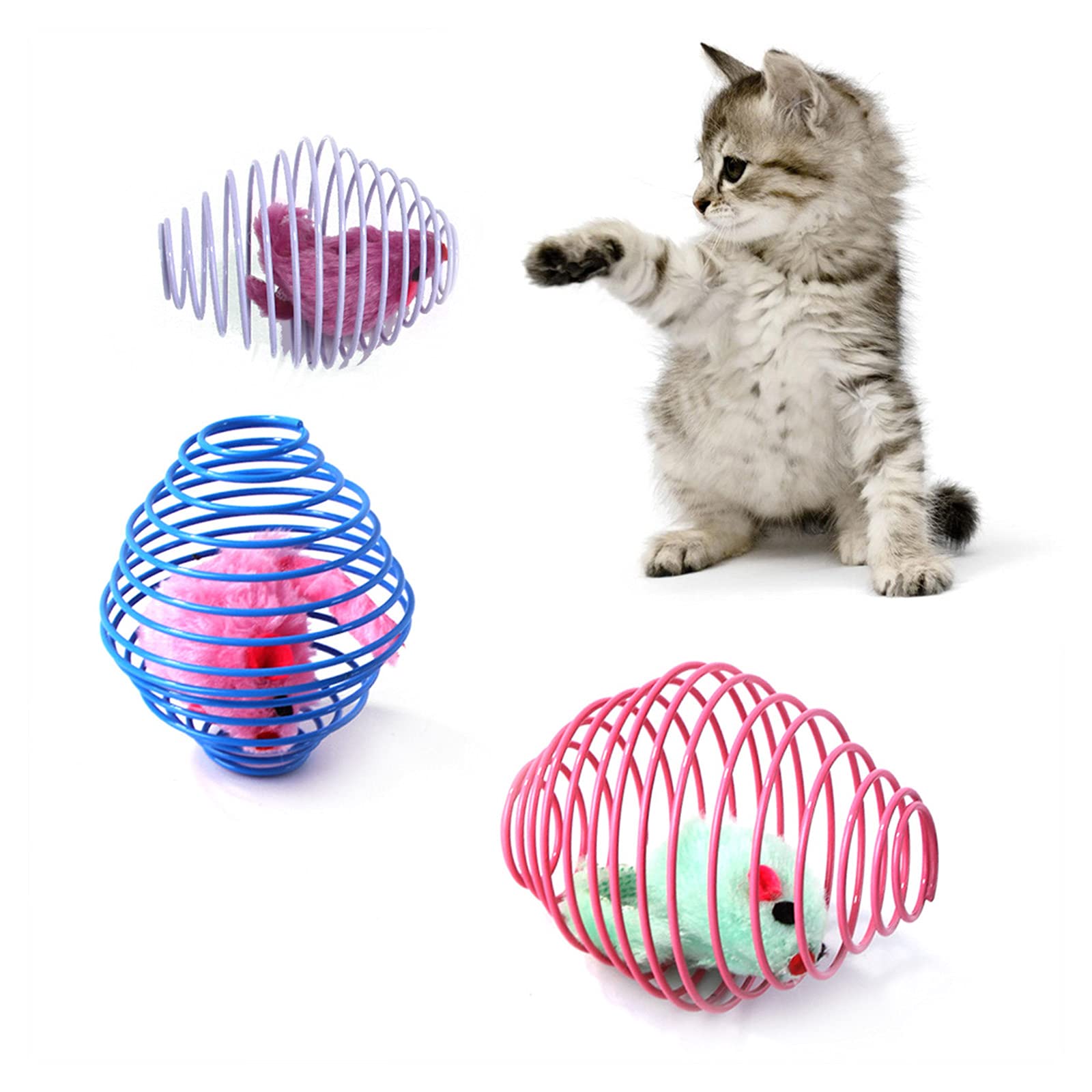 3 Pack Stretchable Cat Spring Toys - Interactive Rolling Cat Balls with Cage Design for Playful Kittens | Perfect for Indoor Play, Exercise & Bonding with Your Feline Friend