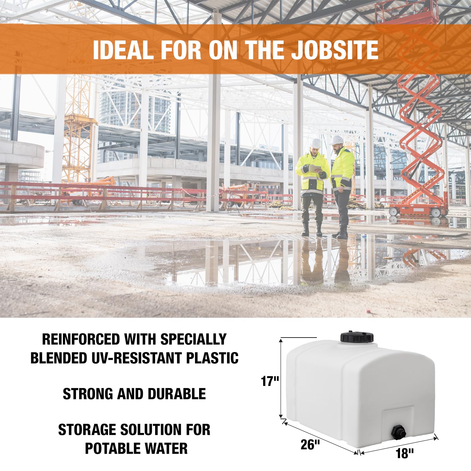 RomoTech 82123899 26-Gallon Polyethylene Domed Water Storage Tank - USA-Made Rustproof & Corrosion-Resistant Poly Tank for Water & Non-Flammable Liquids | Ideal for Agricultural, Industrial & Emergency Water Storage
