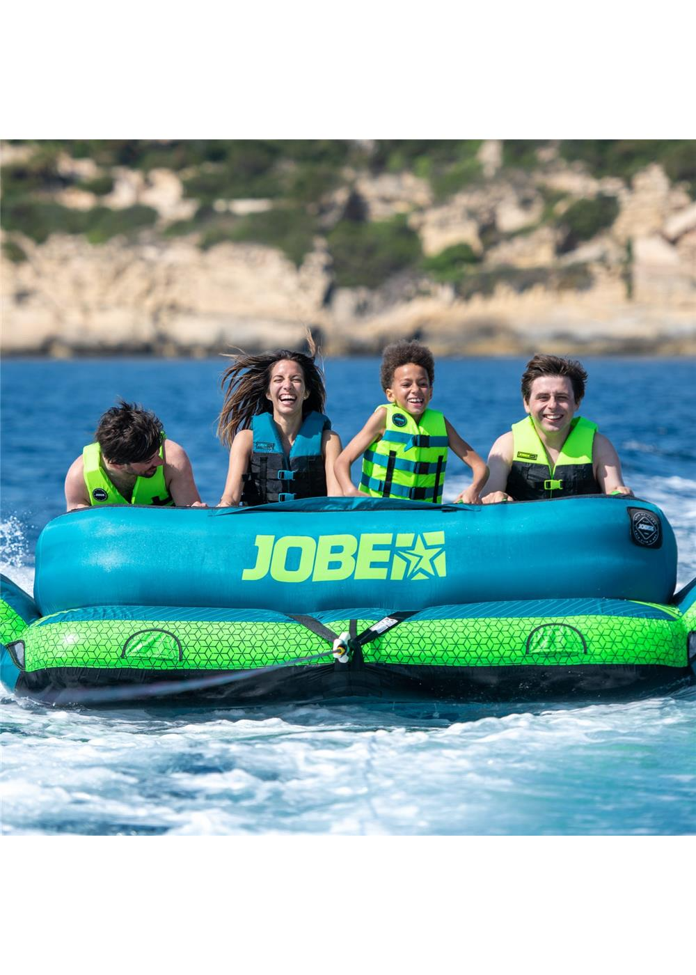 Jobe Binar 4-Person Towable Tube - Heavy Duty Inflatable Water Tube for Boating, Lakes & Rivers - Fun for Family & Friends - Perfect for Summer Water Sports & Beach Activities
