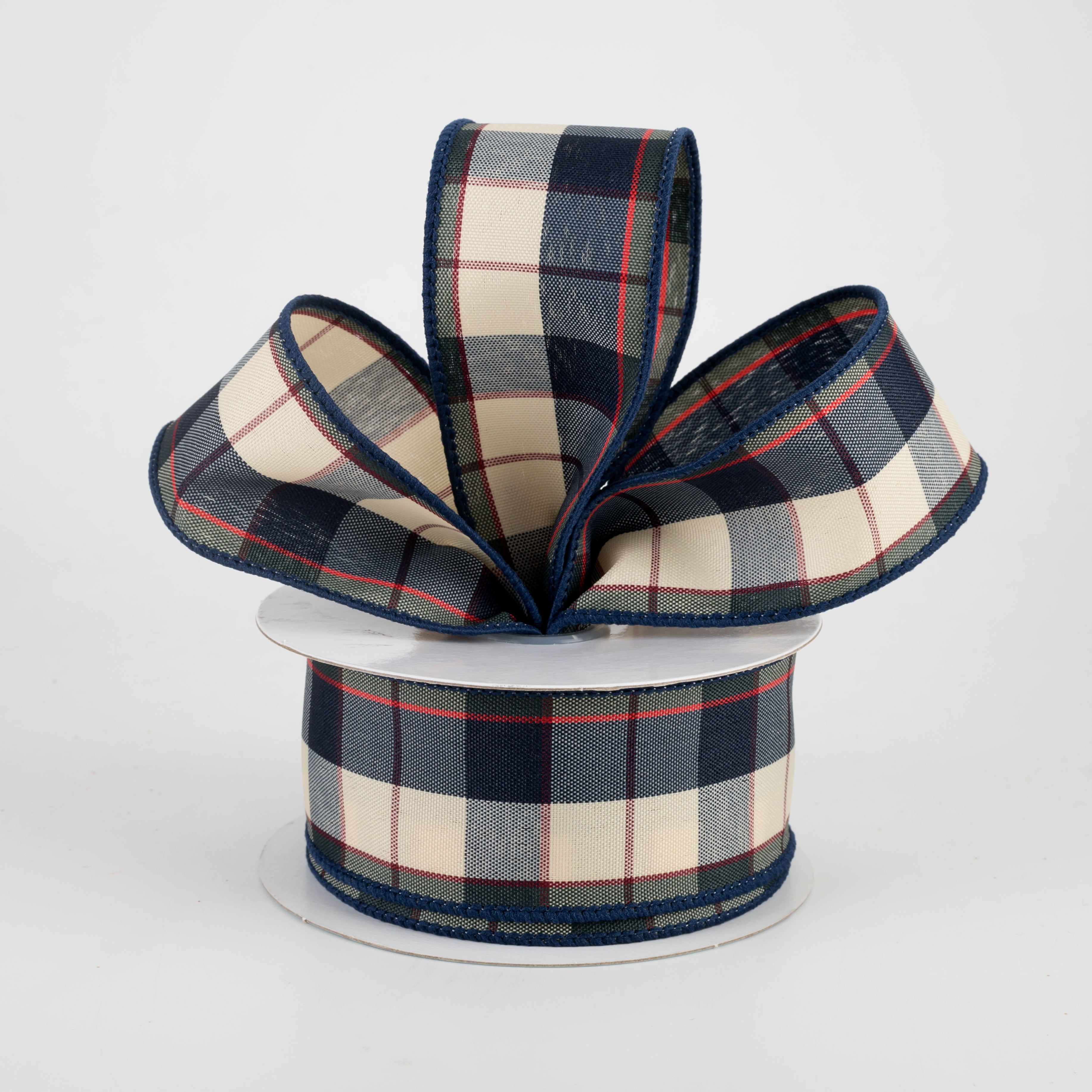1.5 Inch Plaid Ribbon - Blue, Dark Green, Beige, Burgundy & Red - 10 Yards Bulk Spool for Gift Wrapping, DIY Crafts, Holiday Decorations & Scrapbooking