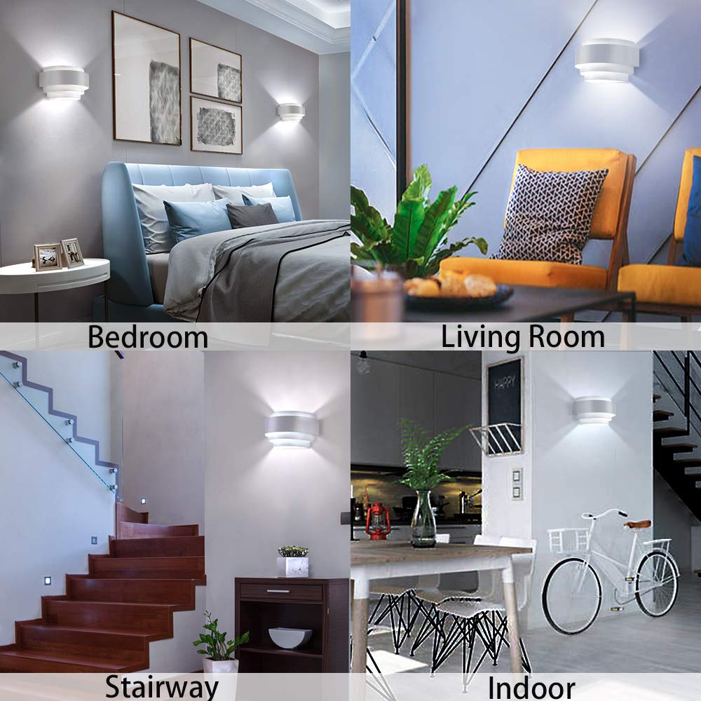 Glighone LED Wall Lights Indoor - Modern Up Down Wall Sconce Lighting with Bulbs Included | Uplighter & Downlighter for Living Room, Bedroom, Corridor, Hallway | Cool White Finish | Energy-Efficient Home & Office Decoration Lighting