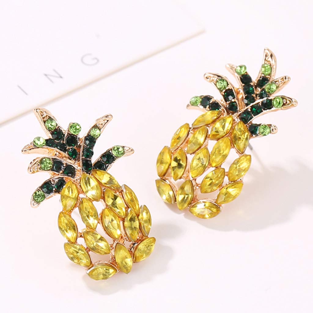 Stylish Metal Pineapple Stud Earrings with Diamonds for Women - Trendy Fashion Jewelry Gift for Parties & Everyday Wear