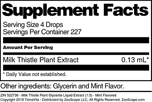 Organic Milk Thistle Extract Liquid Drops (1:5 Ratio) - Natural Mint Flavor, 1 oz Bottle - Liver Support & Detox Supplement - Perfect for Daily Wellness Routine & Herbal Tea Enhancement