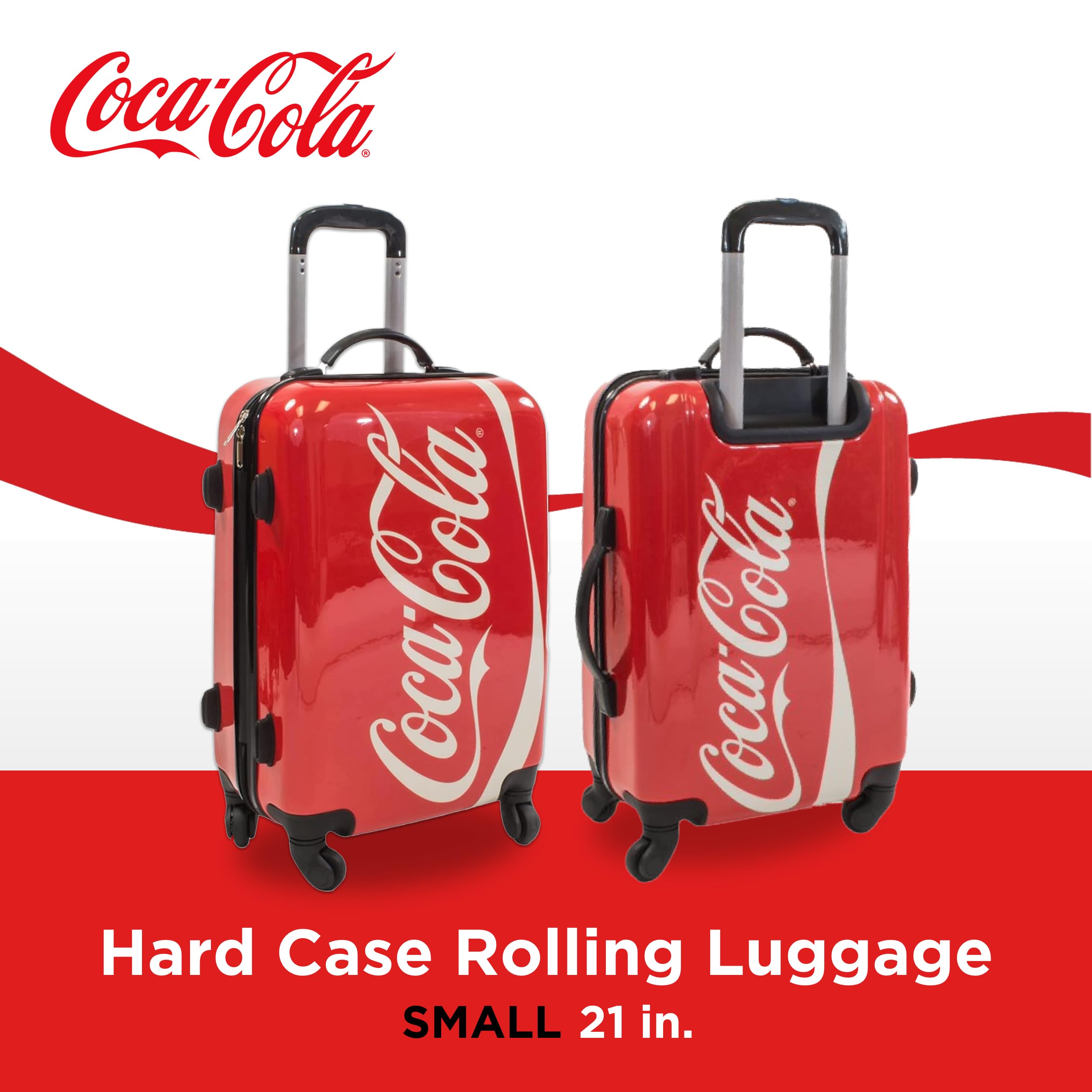 Concept One Coca Cola 21 Inch Carry On Luggage - Durable Hardshell Rolling Suitcase with 360° Spinner Wheels, Vibrant Red & Multicolor Design - Perfect for Air Travel, Business Trips & Weekend Getaways