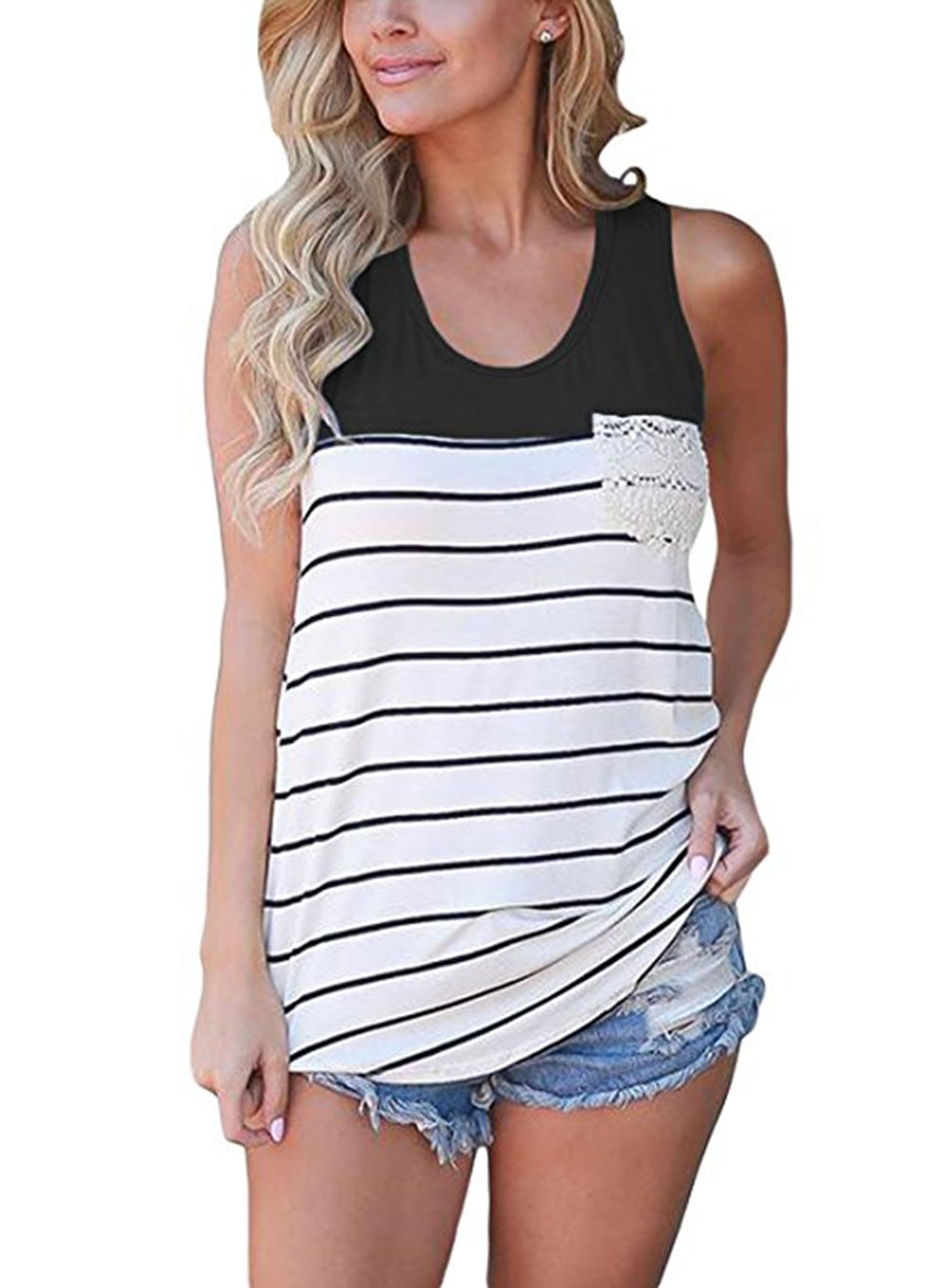 Hount Women's Colorblock Striped Racerback Tank Top - Casual Sleeveless Cami Tunic Blouse for Summer, Gym, and Beach Wear