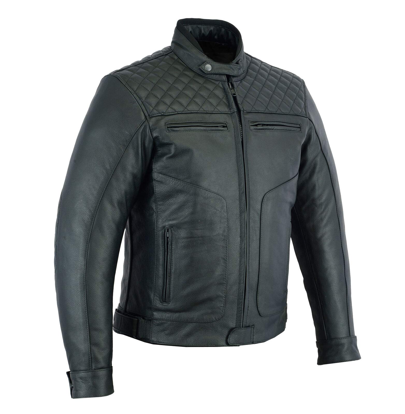 Men's Quilted Cafe Racer Motorcycle Jacket - Black Armored Padded Biker Leather Jacket with Cowhide | Perfect for Riding, Motorcycle Enthusiasts & Street Fashion