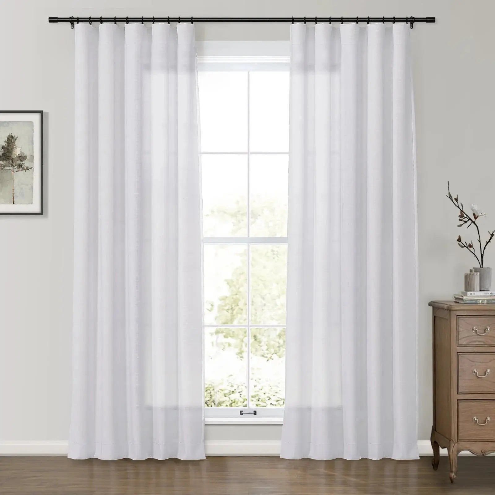 Premium Belgian Linen Flax Curtains - Soft Top Patti - Breathable & Light Filtering for Living Room & Bedroom Windows (Set of 2 Panels)