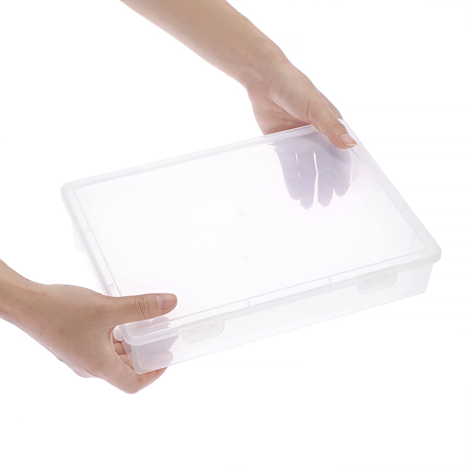 BTSKY 4-Pack Medium Clear Plastic Storage Box with Flap Lid - Multipurpose Organizer for Crafts, Art Supplies, Sewing, Beads, Pencils & Notebooks | Perfect for Home, Office & Classroom Organization