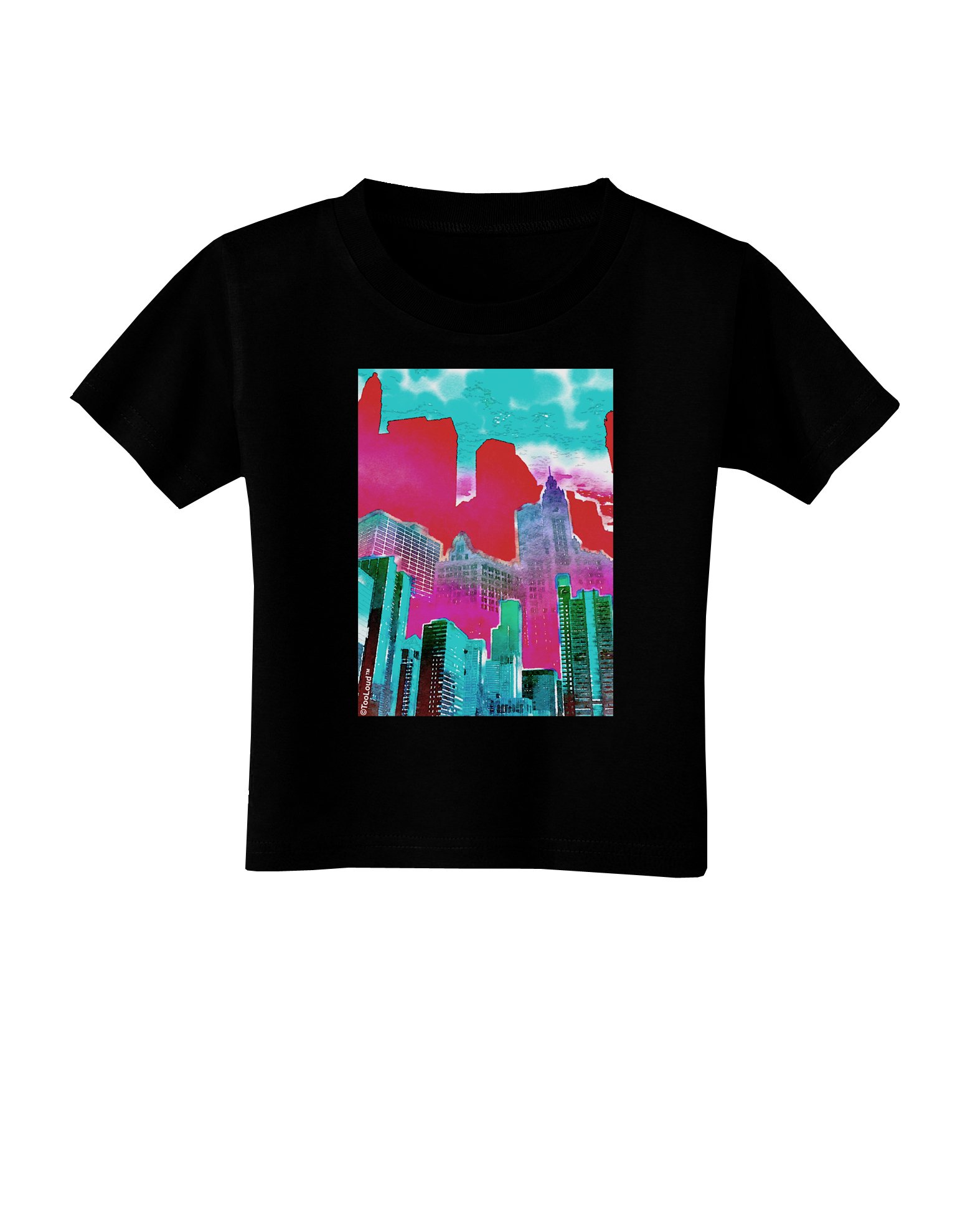 TOOLOUD Chicago Abstract Watercolor Print Toddler T-Shirt - Soft Cotton Kids Tee for Boys & Girls - Perfect for Playdates, Daycare & Family Outings