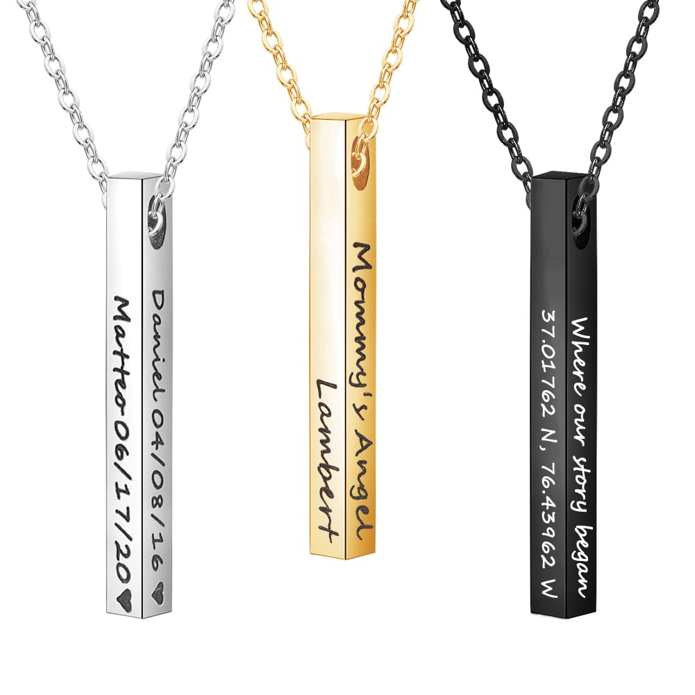 Custom 3D Engraved Vertical Bar Name Necklace for Men & Women - Personalized Stainless Steel Pendant Jewelry Gift for Anniversary, Birthday & Special Occasions