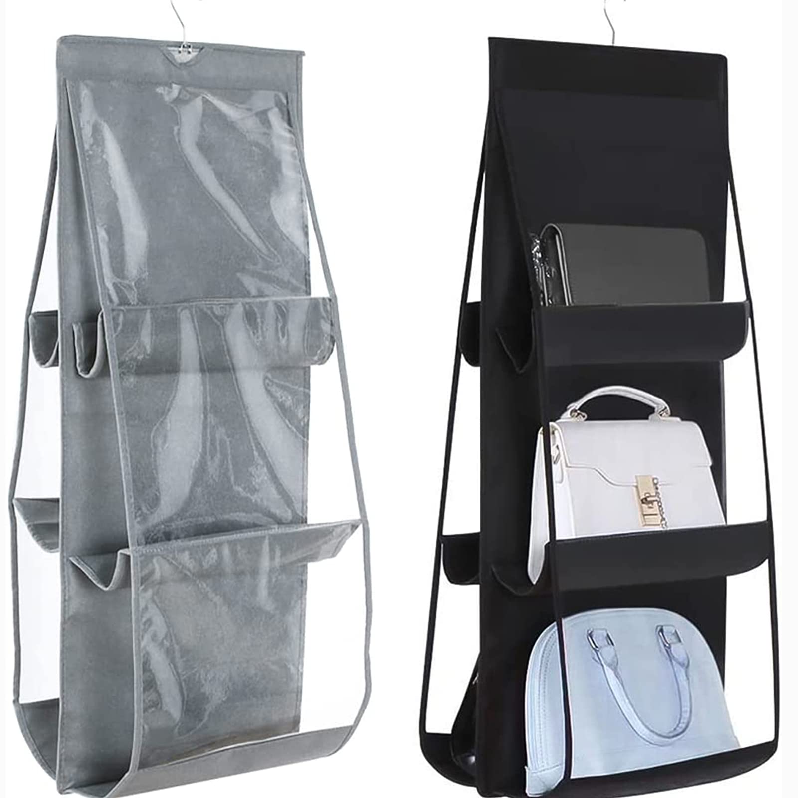 2 Pack Handbag Organizer - Foldable Hanging Purse Storage with 6 Pockets | Dustproof Universal Fit for Closet, Bedroom & Travel | Perfect for Organizing Purses, Wallets & Accessories
