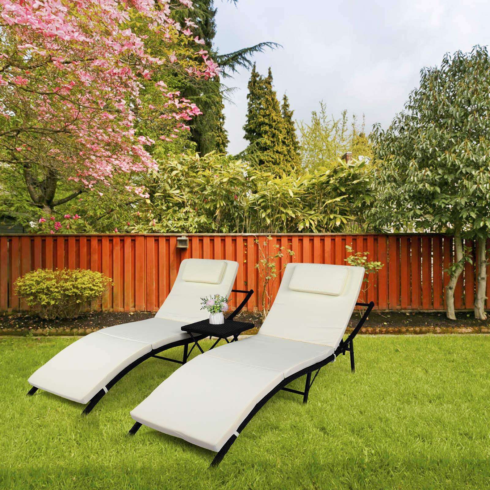 Premium Outdoor Wicker Chaise Lounge Chair Set of 2 - Adjustable Reclining Rattan Patio Furniture with Cushions for Poolside, Garden & Backyard Relaxation (Style 8)