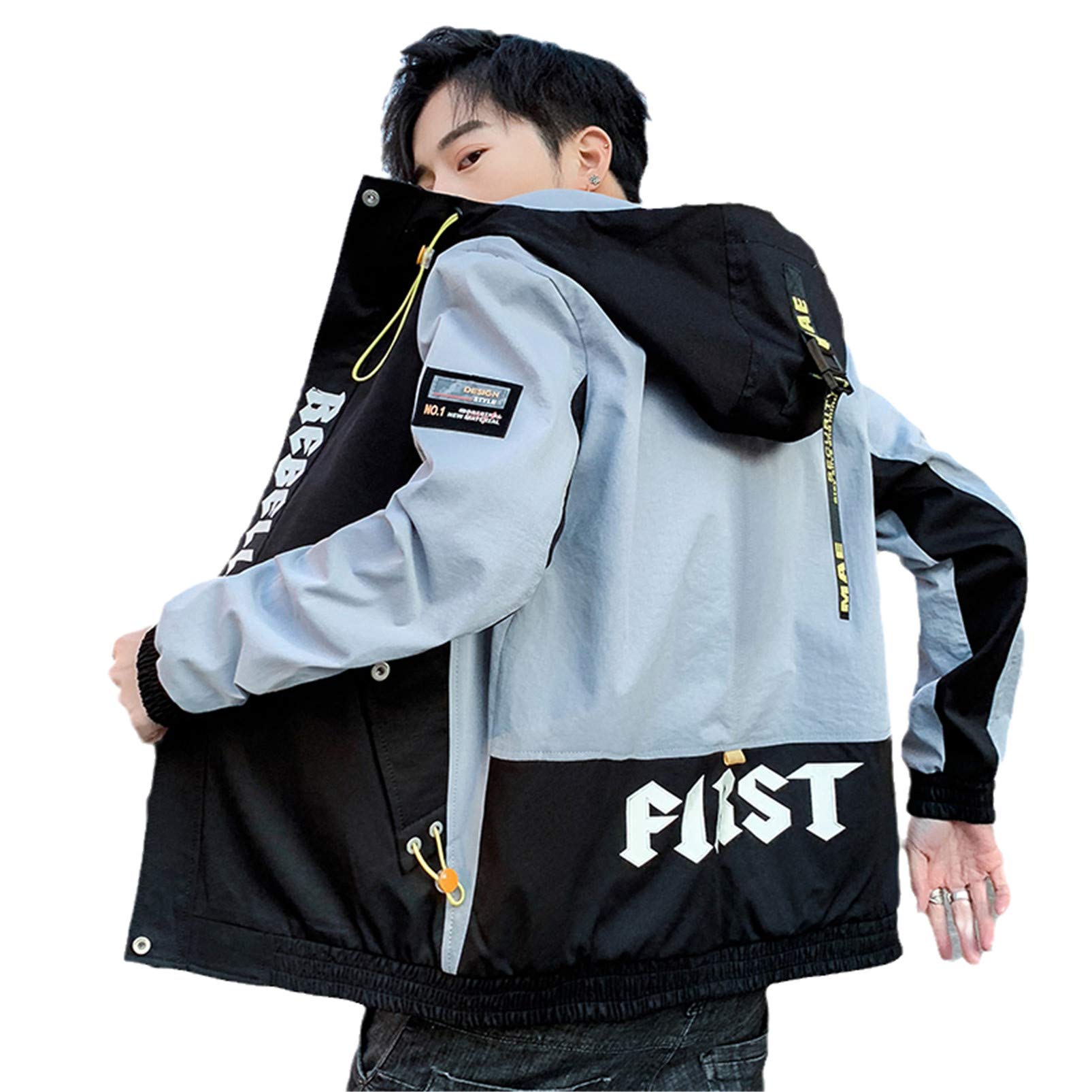 USTZFTBCL Men's Slim Fit Hooded Casual Jacket - Korean Style Zippered Outerwear for Spring & Autumn | Plus Size Coats for Work, Dating & Daily Wear