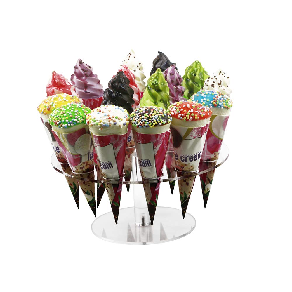 2-Pack Acrylic Ice Cream Cone Holder Stand - 16 Holes for Cotton Candy & Dessert Cones - Durable Party Serving Display for Ice Cream Shops, Carnivals & Home Baking