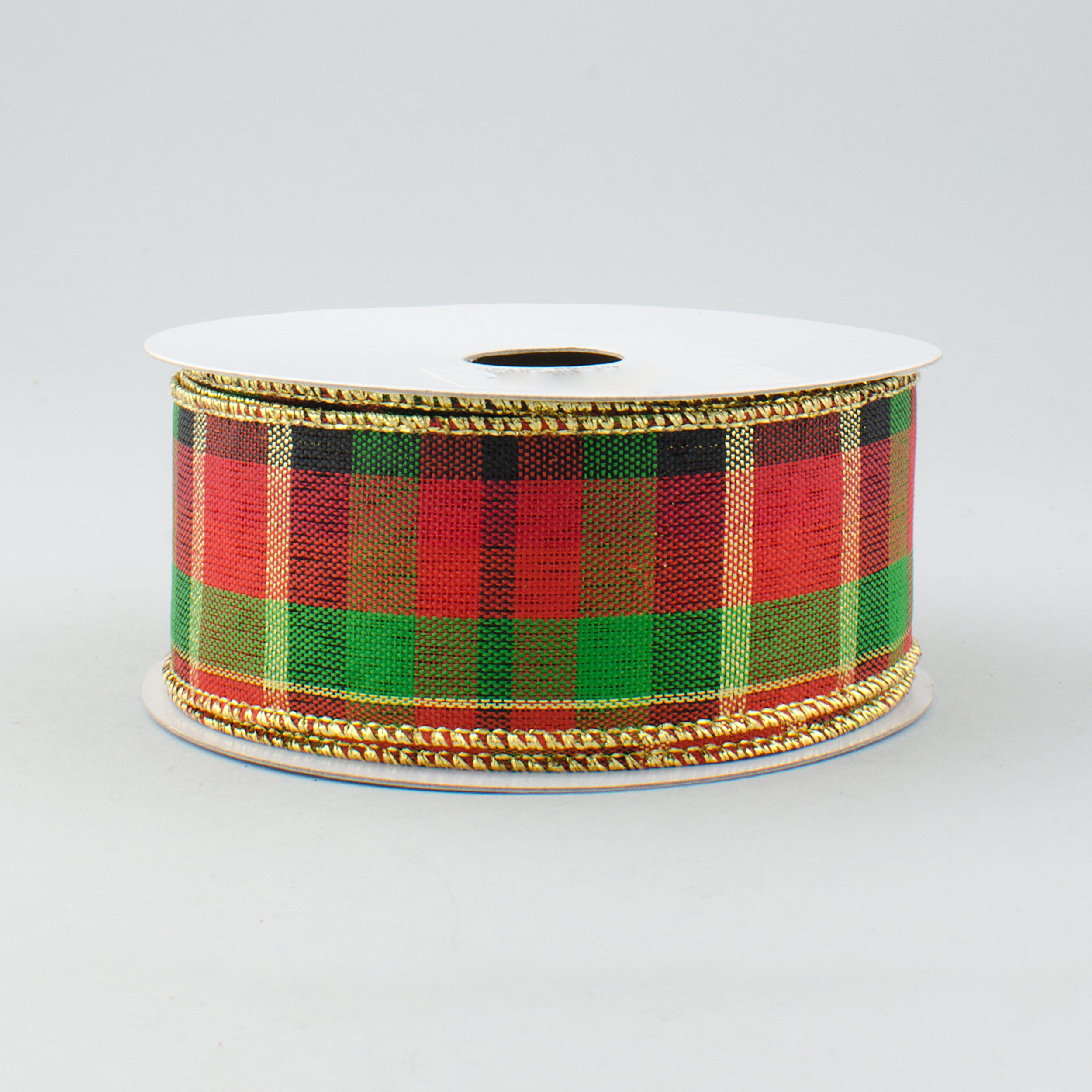 1.5 Inch Metallic Plaid Ribbon - Red, Green, Black & Gold Christmas Gift Wrapping Ribbon (10 Yards) for Holiday Decorations, DIY Crafts & Present Wrapping