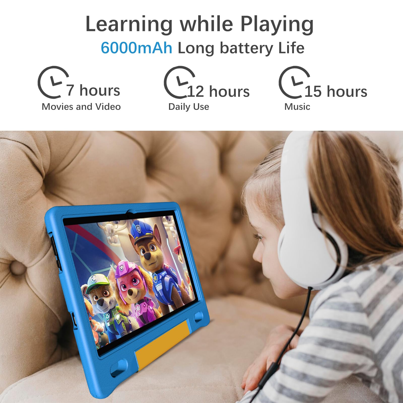 10 Inch Kids Tablet with Strap - Android 14 Octa-Core 64GB/1TB Expandable Storage, Bluetooth WiFi Dual Camera - 12-Hour Battery Life with Parental Control & Protective Case - Perfect for Learning, Games, and Travel Entertainment