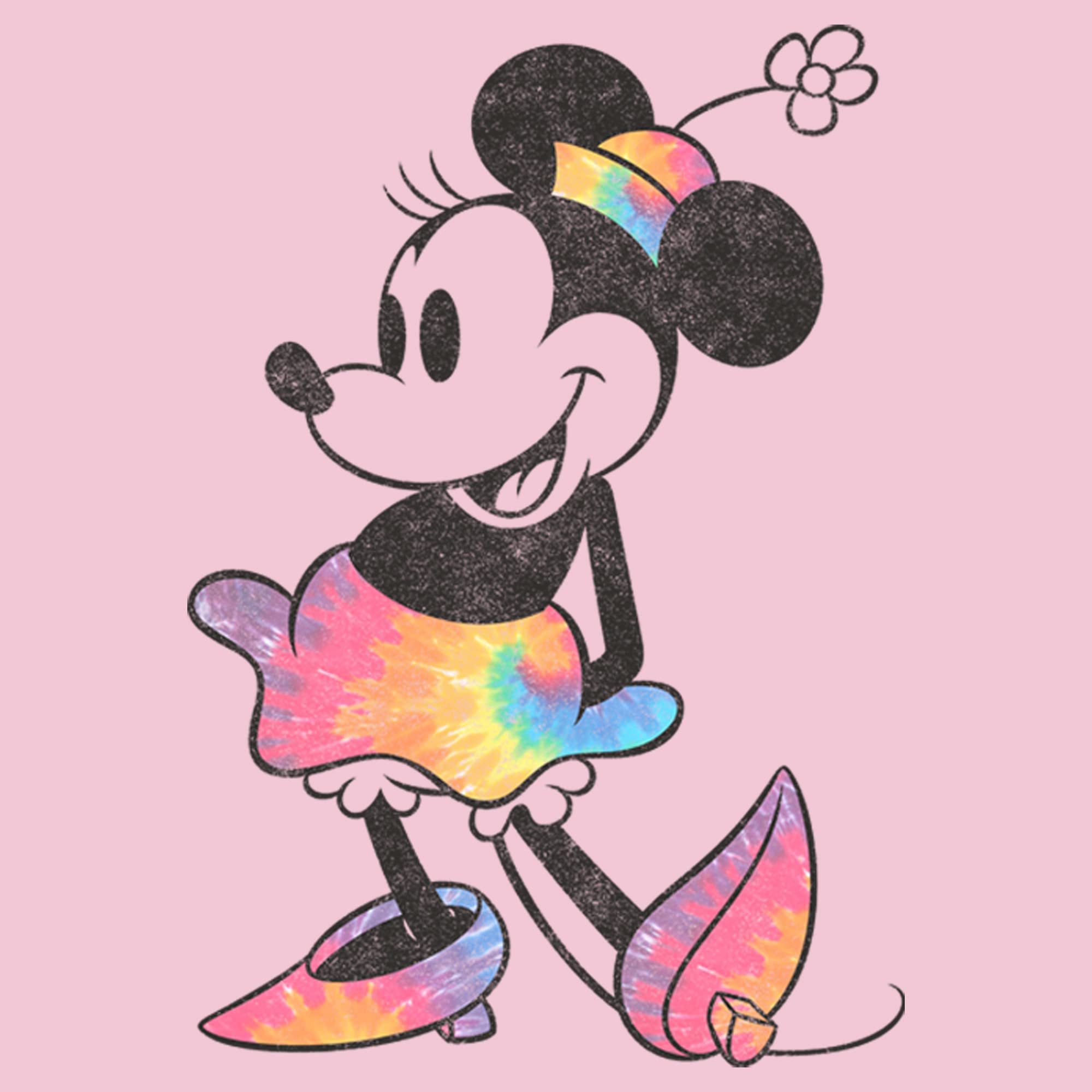 Disney Minnie Mouse Tie Dye Girls Crew Neck T-Shirt - Cute Solid Color Tee for Kids Birthday, School, Playdates & Disney Theme Parties