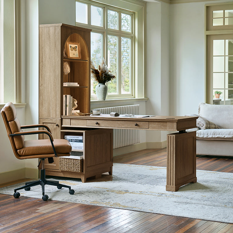 Derrus Electric Height Adjustable Standing Desk with Built-in Bookcase & LED Lights - Perfect for Home Office, Study, and Workspace Organization