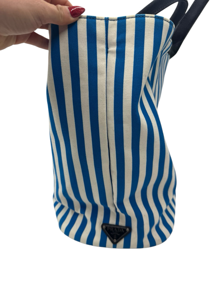 Prada Blue and White Canvas Comic Tote Bag - Stylish Designer Handbag for Women | Perfect for Work, Travel & Everyday Use