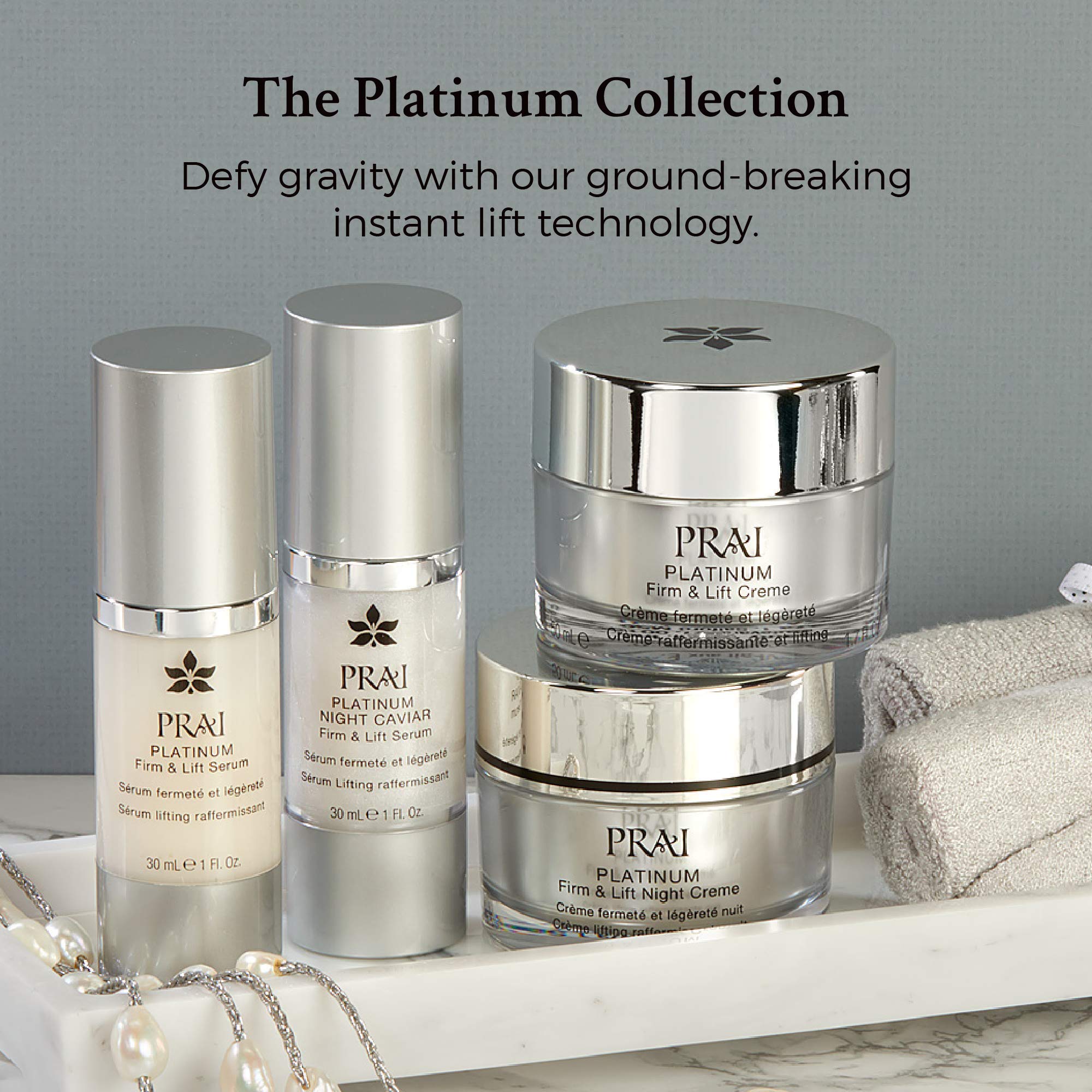 PRAI BEAUTY Platinum Firm & Lift Night Cream - Anti-Aging Serum with Anti-Gravity Technology, Skin-Lifting Peptides & Natural Oils for Firmer, Smoother Skin | 30ml | Perfect for Nighttime Skincare Routine & Wrinkle Reduction