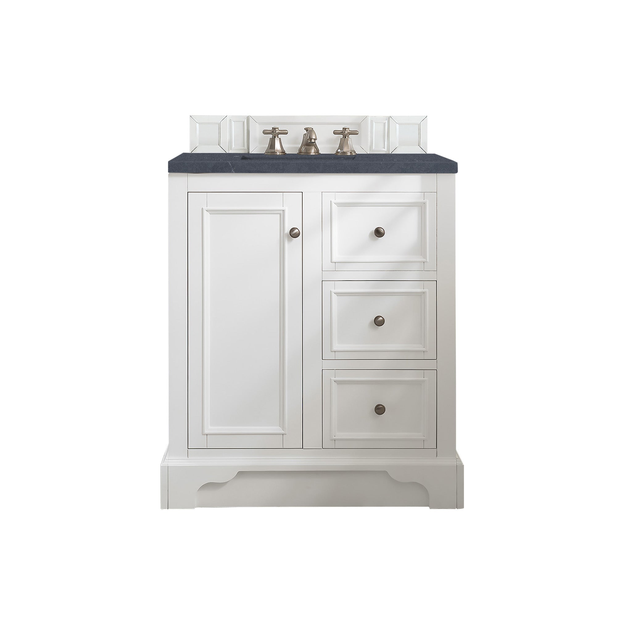 De Soto 30 Inch Single Bathroom Vanity Set with Bright White Finish & 3CM Charcoal Soapstone Quartz Countertop - Perfect for Modern Bathroom Remodeling and Small Space Solutions