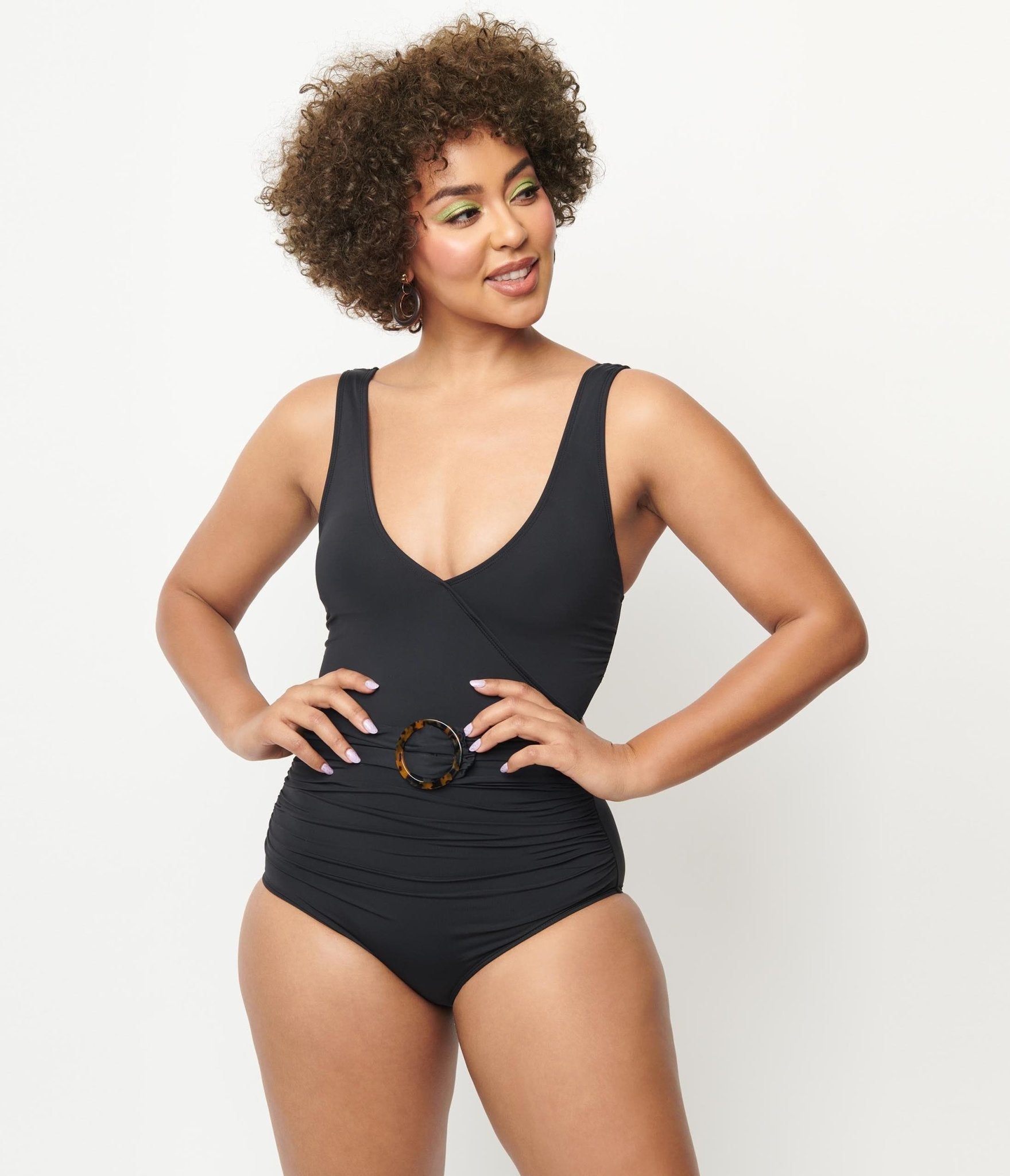 Kingdom & State Vintage 1950s Retro Black Belted One Piece Swimsuit for Women - Perfect for Beach Vacations, Pool Parties & Summer Fashion