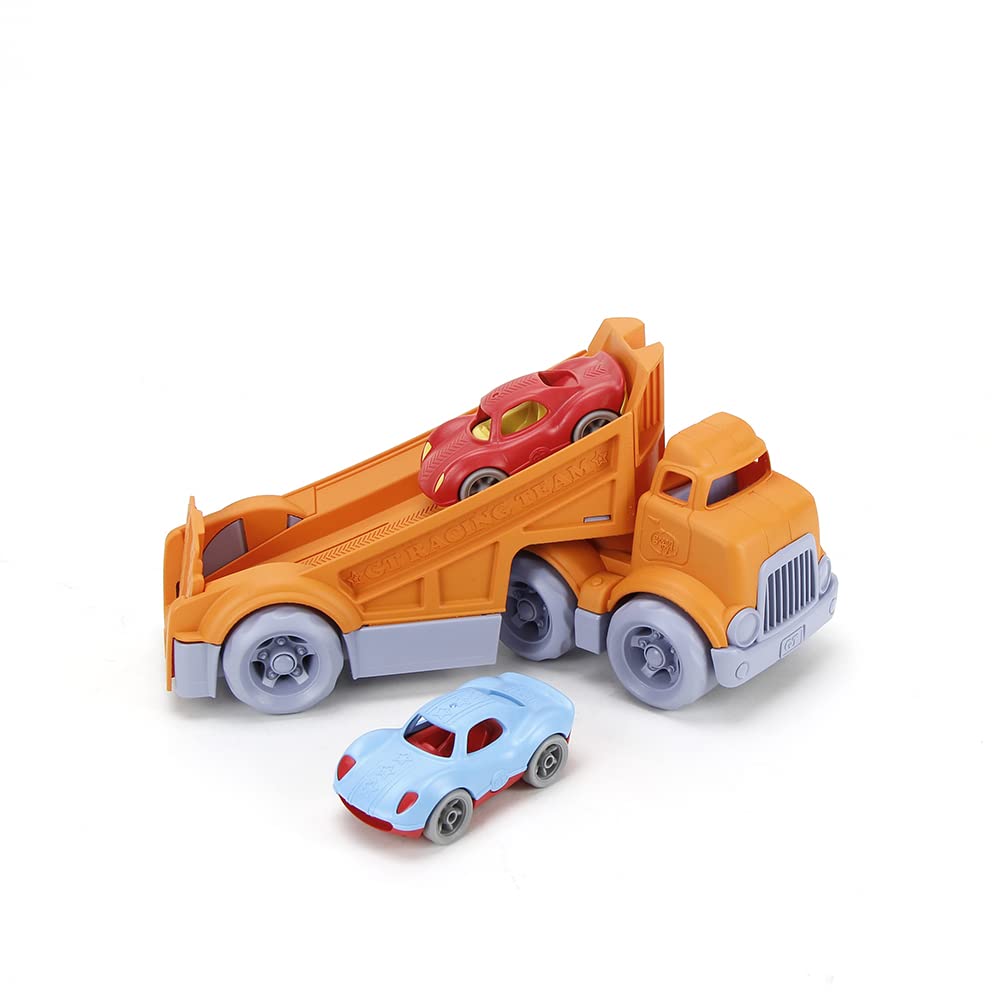 Green Toys Racing Truck with 2 Racers - Eco-Friendly Toy Car Set for Kids | Durable Recycled Plastic Vehicles for Indoor & Outdoor Play | Perfect Birthday Gift for Toddlers and Preschoolers