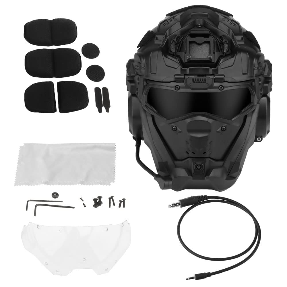 Tactical Airsoft Paintball Helmet with Full Face Mask, Built-in HD Headset & Anti-Fog Fan - Adjustable Military Style Helmet for Outdoor Airsoft, Paintball & CS Games - Perfect for Tactical Training, Combat Simulation & Outdoor Sports