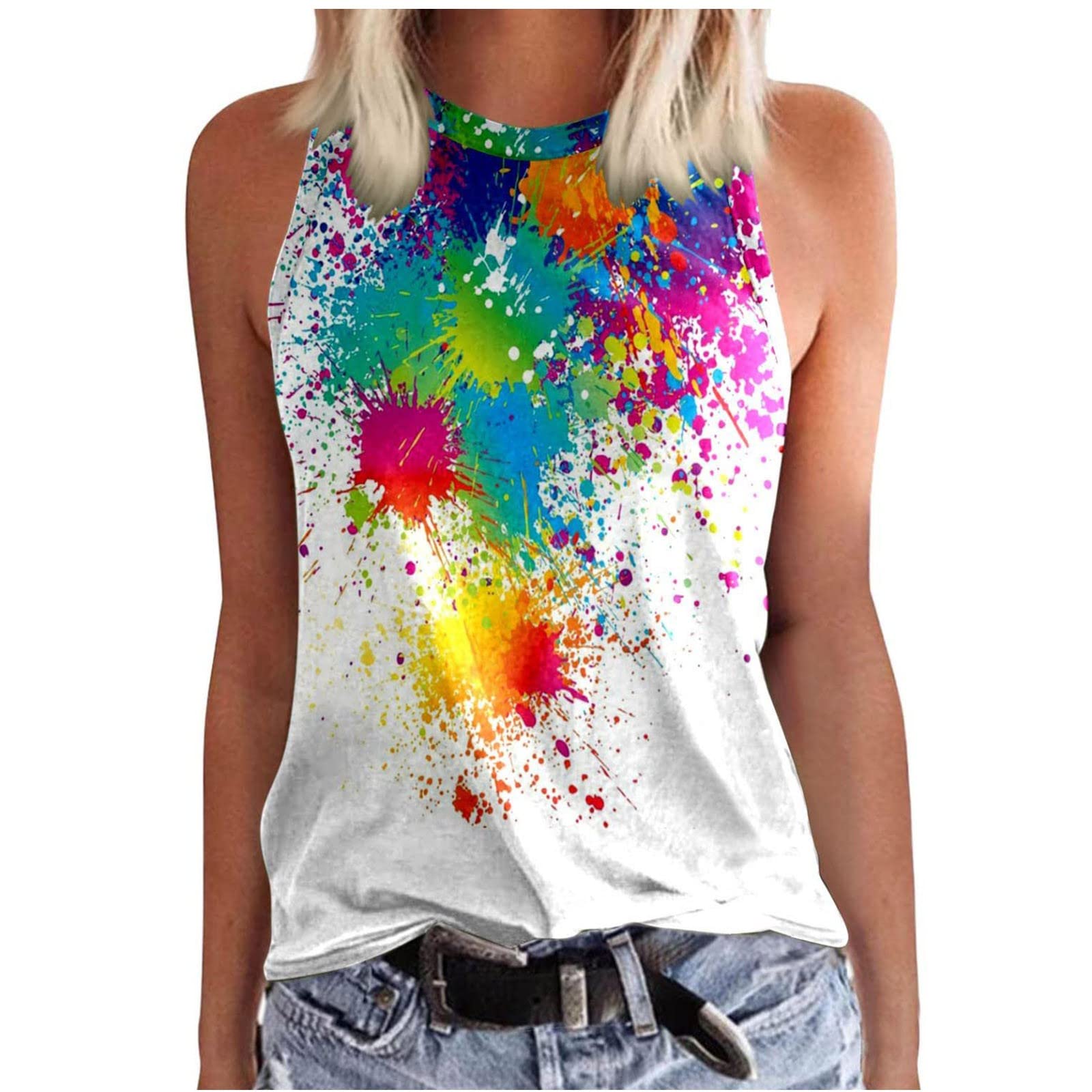 Women's Summer Tank Tops 2022 - Loose Fit Sleeveless Casual Crew Neck Floral & Neon Shirts | Cute Vests for Beach, Gym & Everyday Wear