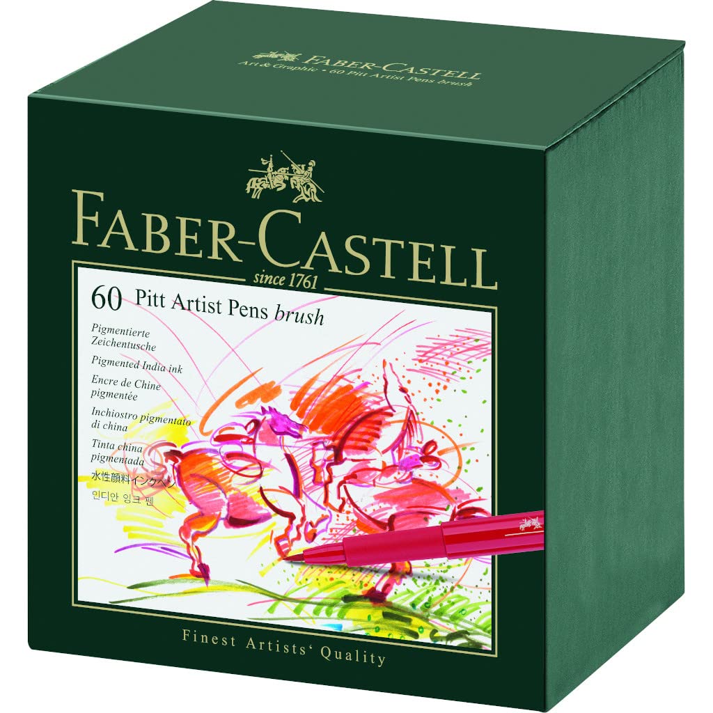 Faber-Castell 60-Piece Pitt Artist Brush Pen Set - Premium Art Markers for Drawing, Sketching & Calligraphy - Ideal Gift for Artists & Beginners - Perfect for Sketchbooks, Manga & Watercolor Techniques