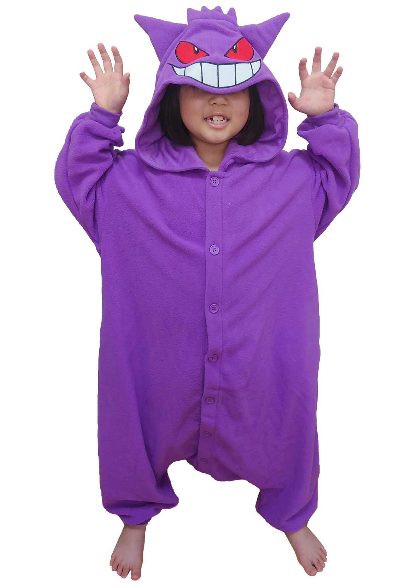 SAZAC Kigurumi Pokemon Gengar Onesie Pajamas - Cute Halloween Costume for Kids (5-9 Years) | Soft Anime Cosplay Outfit for Sleepovers & Birthday Parties