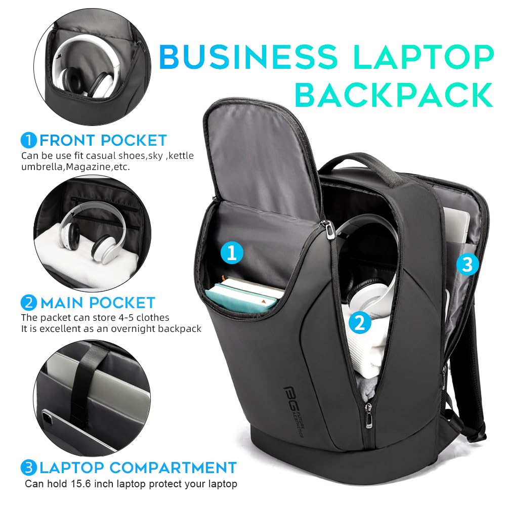 BANGE Waterproof Business Laptop Backpack for Men & Women - Durable 15.6 Inch Commuter Backpack with USB Charging Port - Perfect for Office, Travel, College & Daily Use
