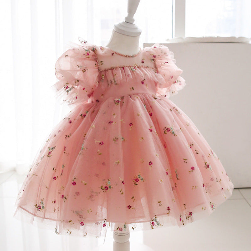 Toddler Girl Formal Dress with Bow & Floral Design - Puffy Princess Party Dress for Birthday, Wedding & Special Occasions